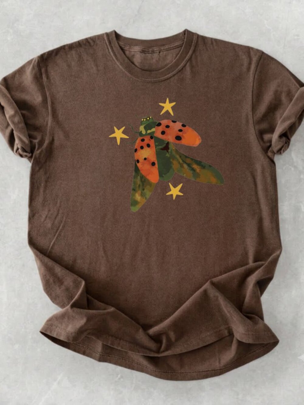 Gildan Brown Ladybug Stars Cottagecore Graphic T-Shirt